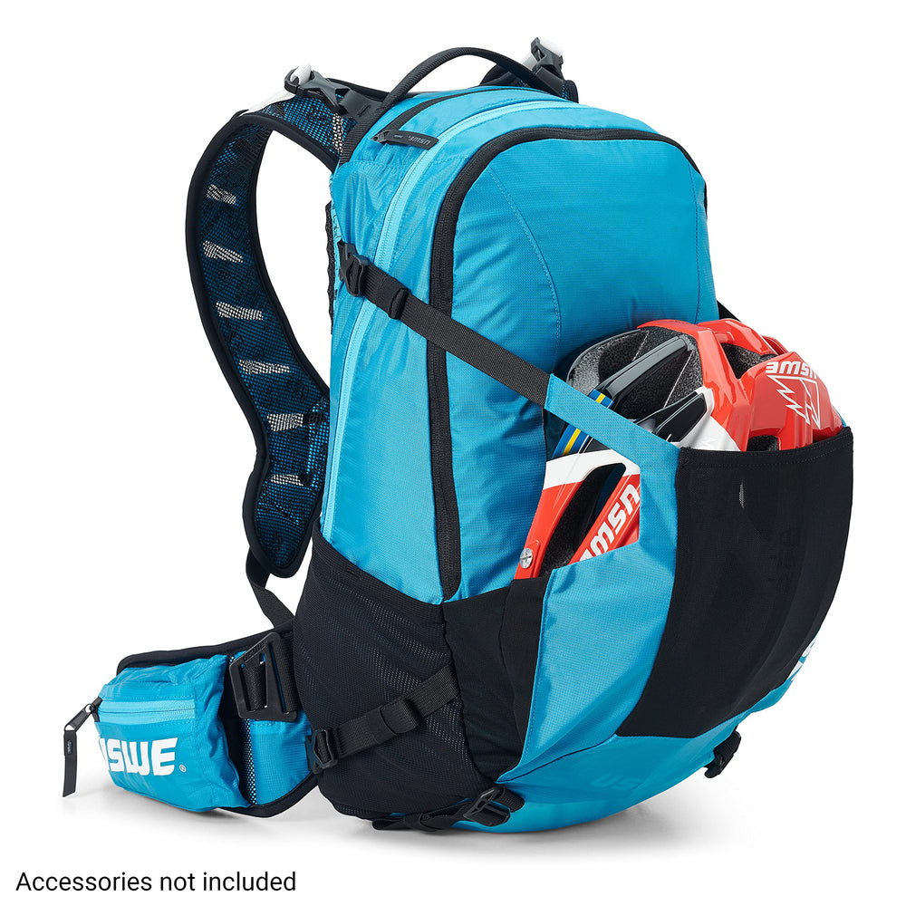 USWE Shred 16L rain cover and soft-lined top pocket for goggles