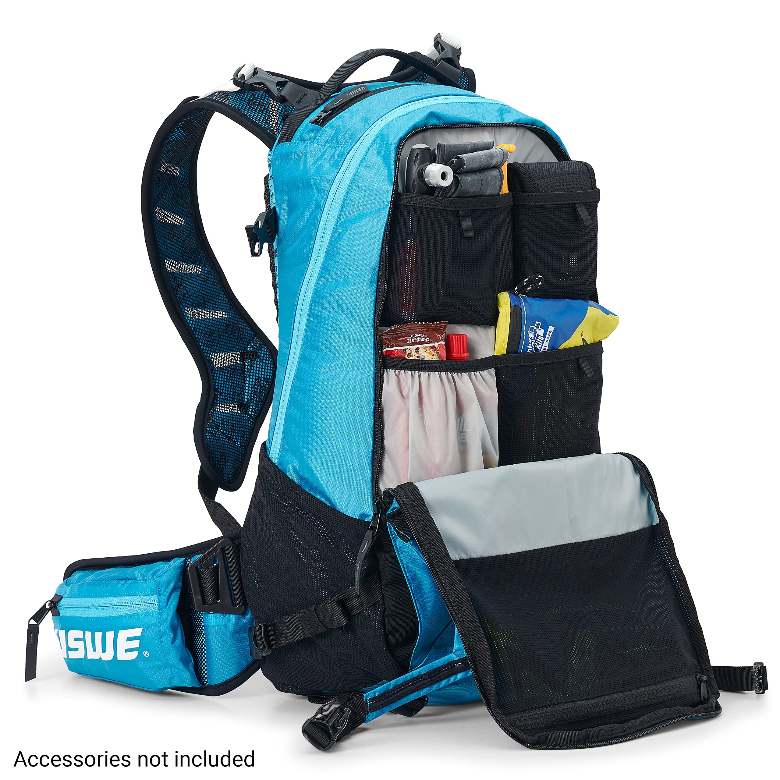 USWE Shred 16L waist belt stabilizes the pack during aggressive riding