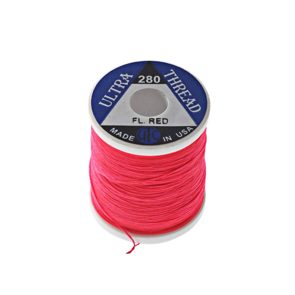 UTC Ultra Thread 280 Denier fluorescent red for fly tying; strong grip and bright visibility.
