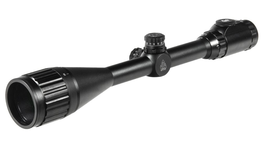 UTG 6-24x50 True Hunter scope front view with front AO for precise range estimation