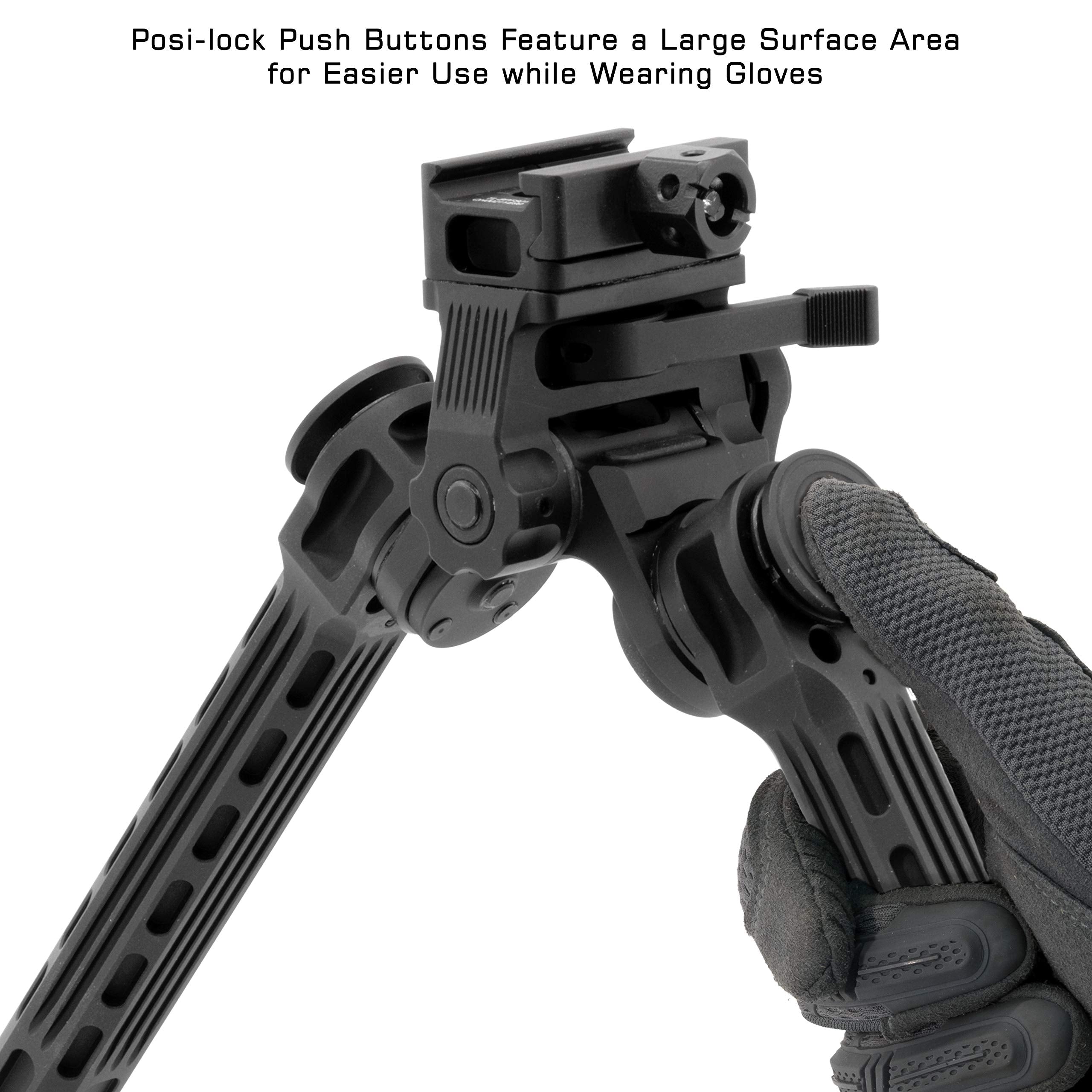 UTG Big Bore bipod rotatable steel feet for stable footing.
