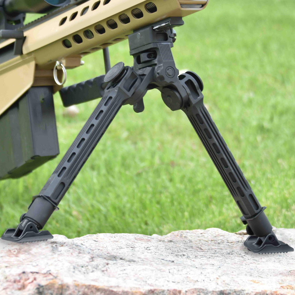 UTG Big Bore bipod tilt 55deg offers flexible aiming on varied terrain.
