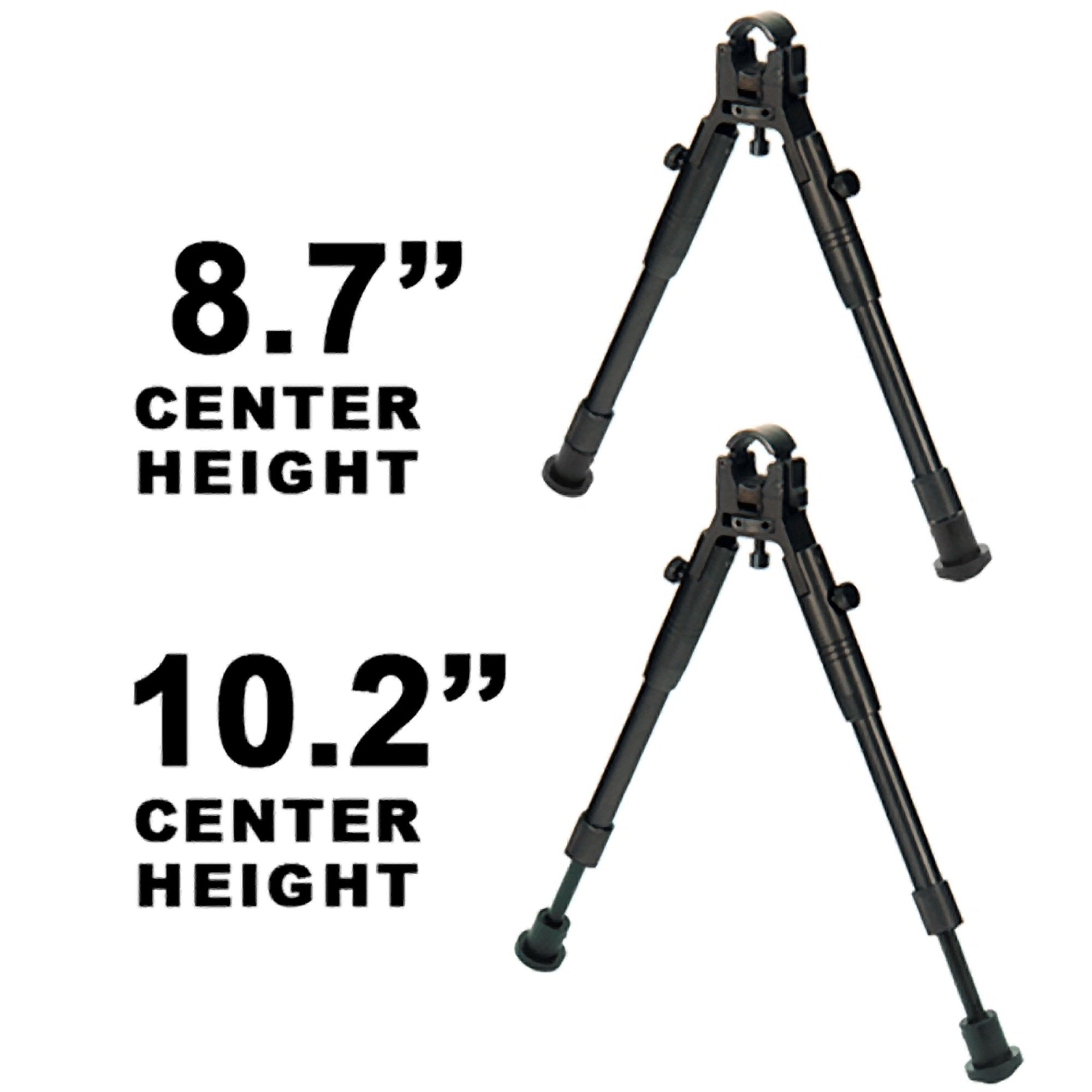 UTG New Gen Reinforced Bipod center-height range of 8.7 to 10.2 inches for flexible stances.