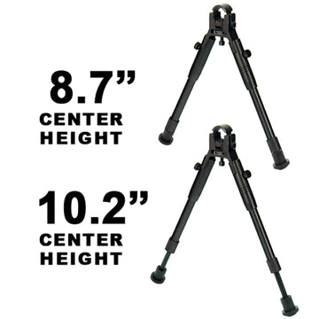 UTG New Gen Reinforced Bipod center-height range of 8.7 to 10.2 inches for flexible stances.