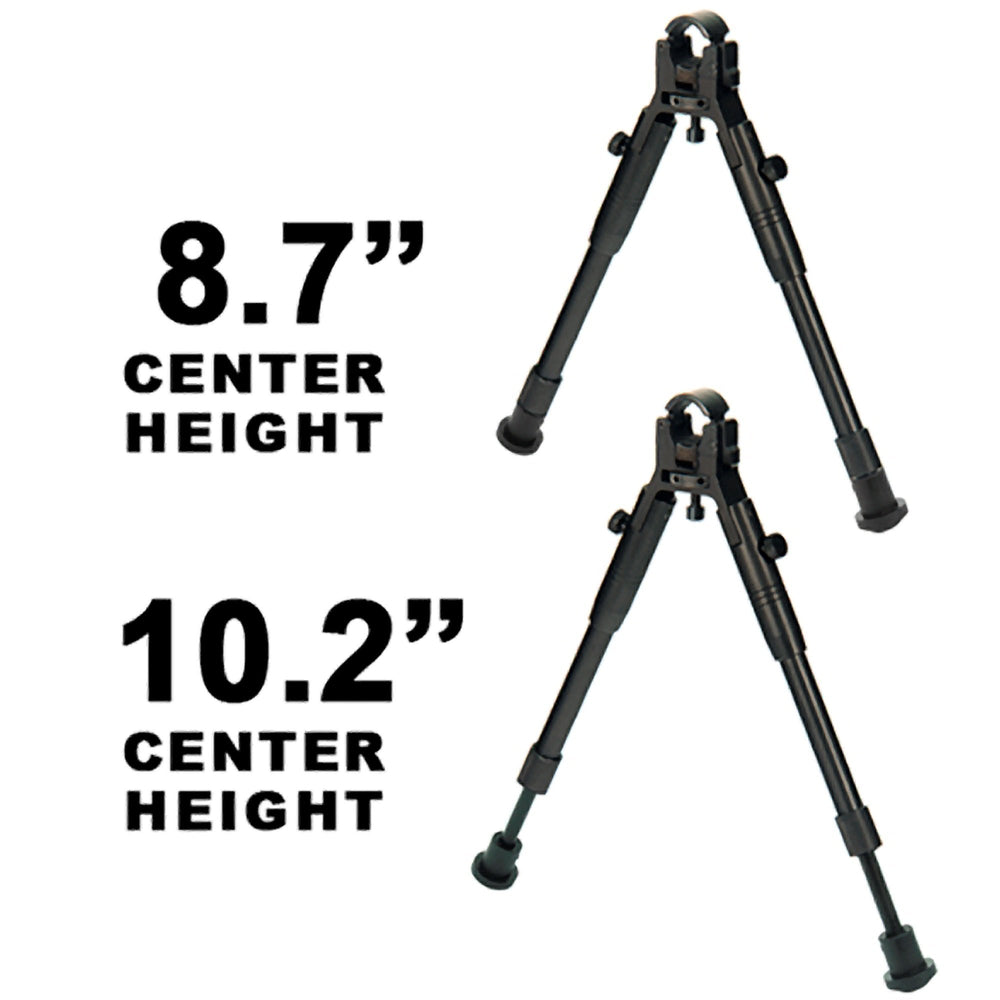 UTG New Gen Reinforced Bipod center-height range of 8.7 to 10.2 inches for flexible stances.