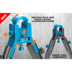 UTG New Gen Reinforced Bipod clamp-on attachment demonstrates stable, tool-free mounting.
