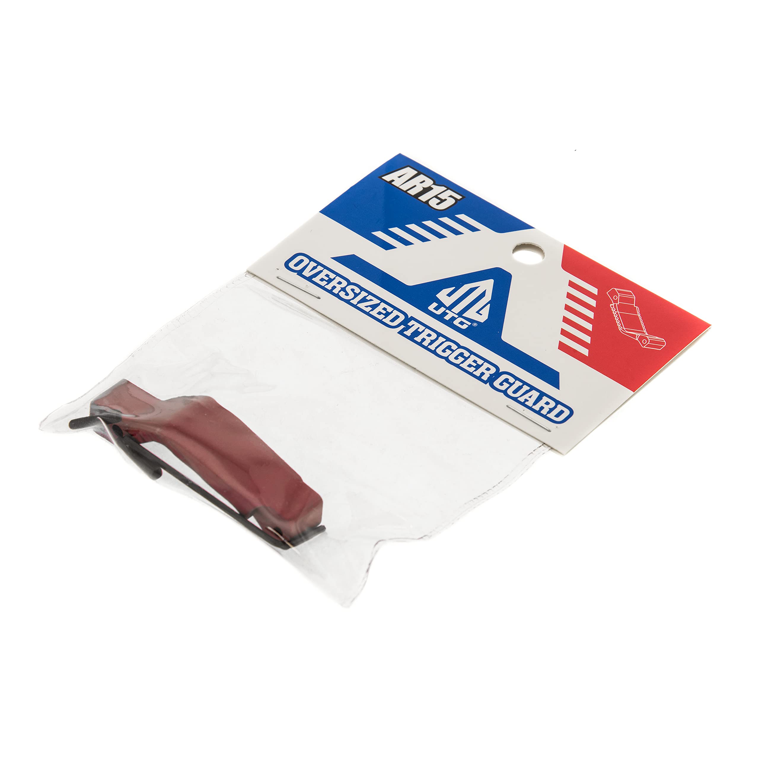 Installed trigger guard with hardware and matte red finish