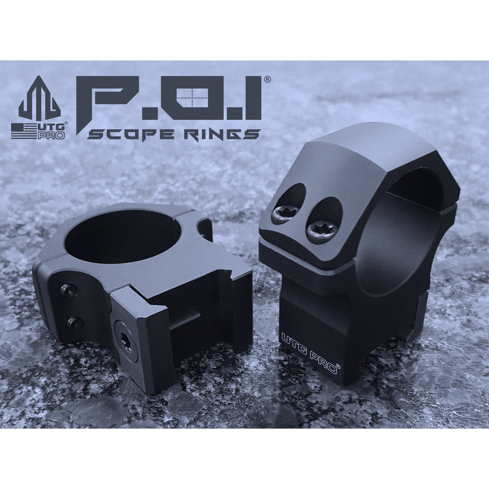 UTG Pro POI rings on mil-spec Picatinny rail for repeatable zero.