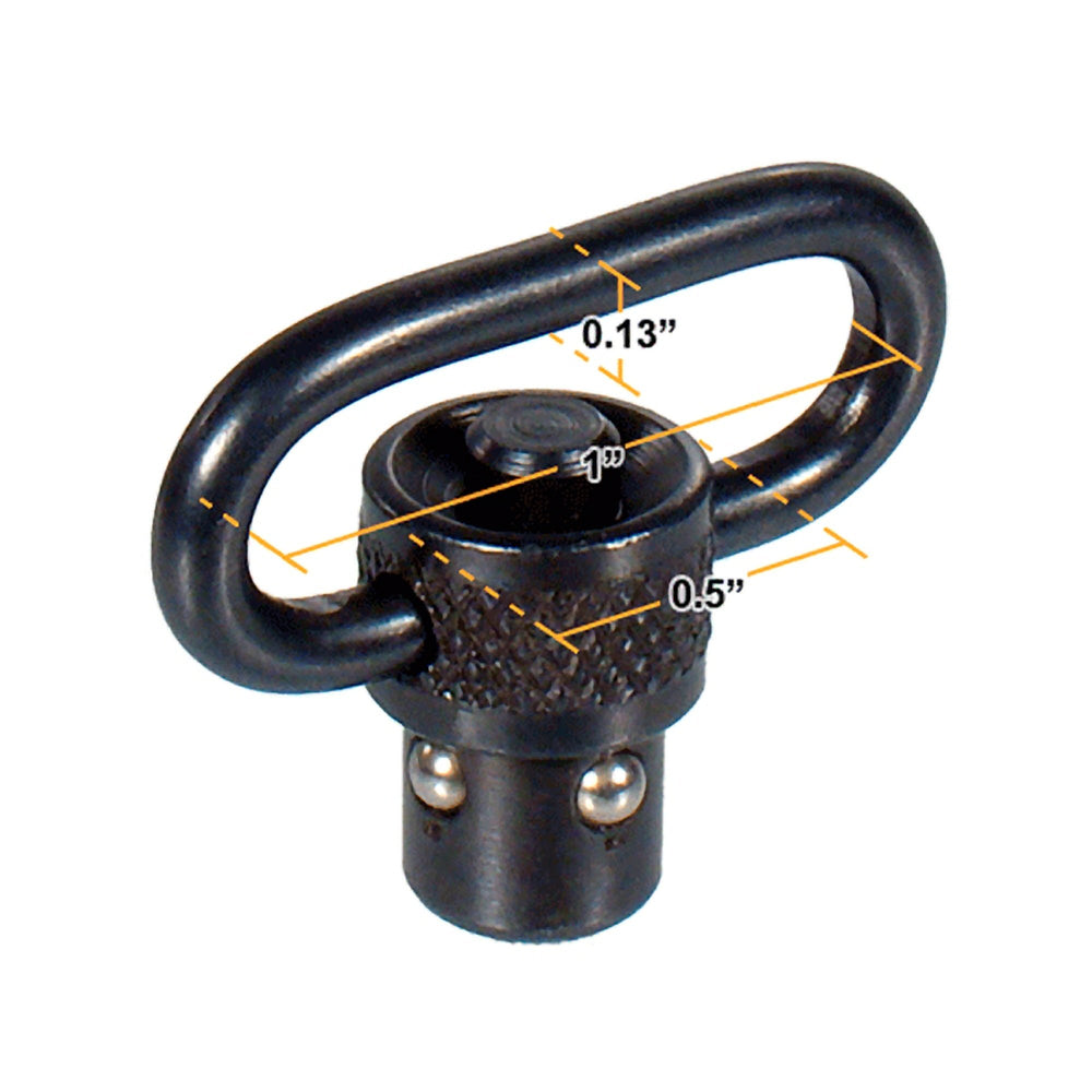 Close-up of UTG sling swivel showing the 1 inch loop in black finish