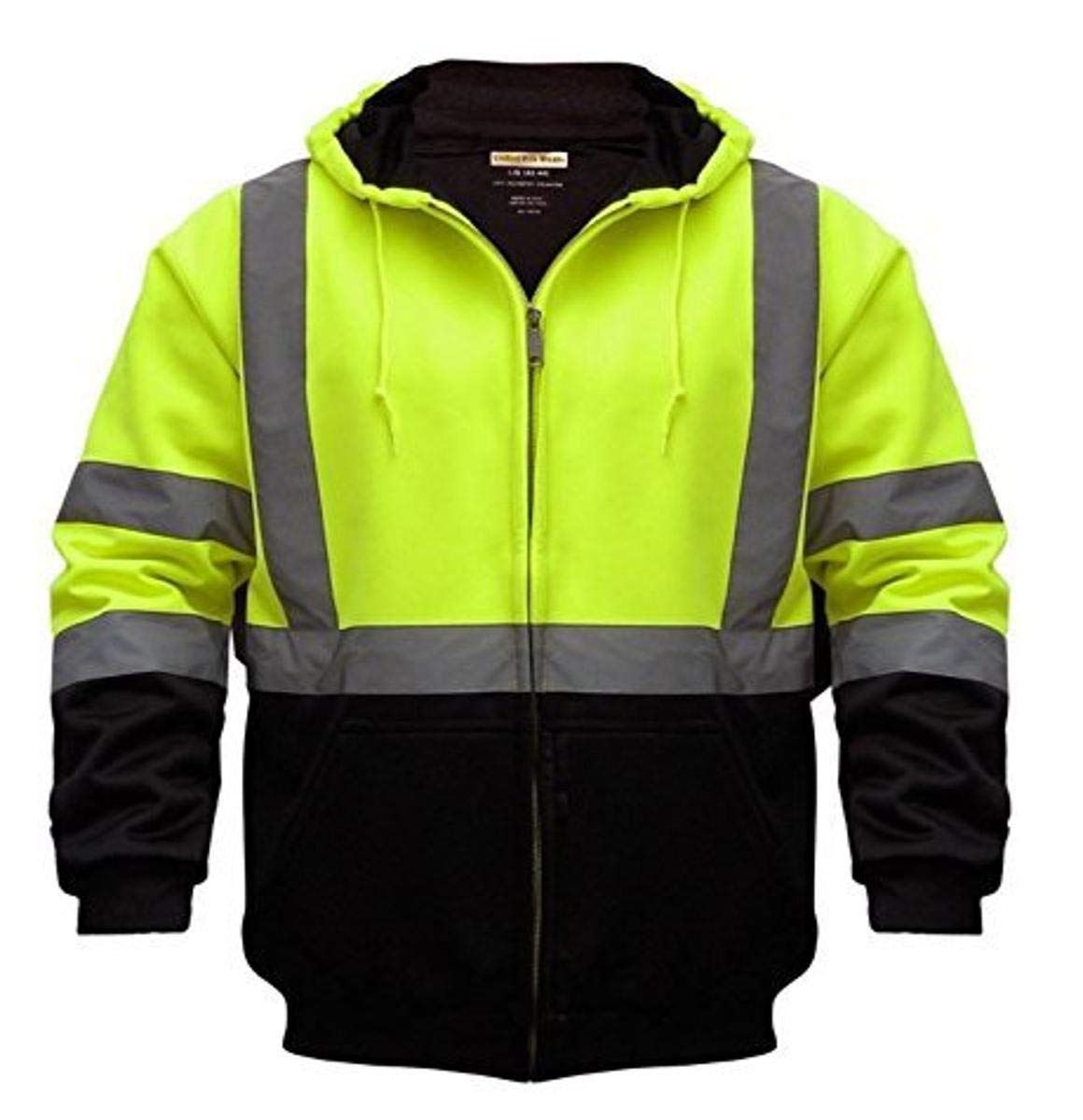 Utility Pro UHV425 hooded soft shell in yellow and black enhances visibility for outdoor work.
