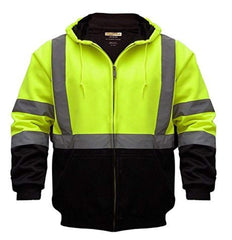 Utility Pro UHV425 hooded soft shell in yellow and black enhances visibility for outdoor work.
