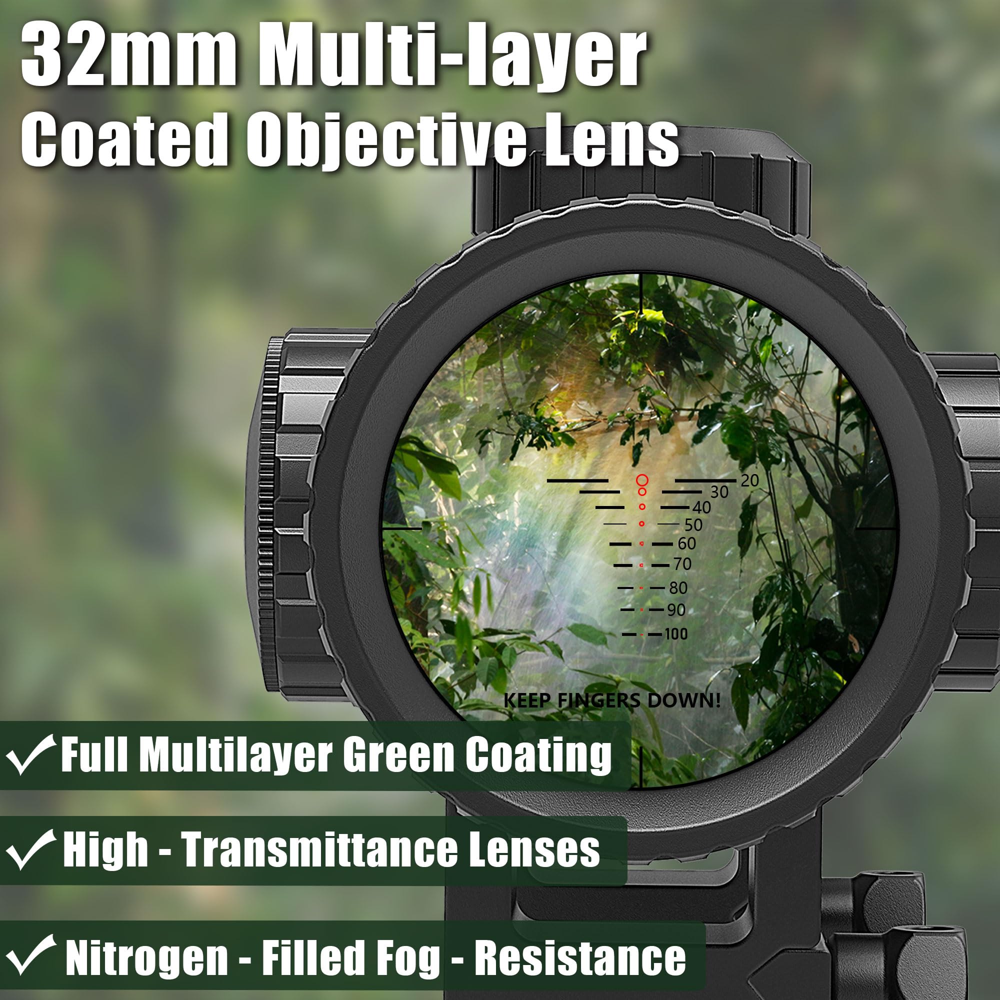 UUQ crossbow scope 1.5-5x32 magnification covers 20–100 yards for versatile aiming.