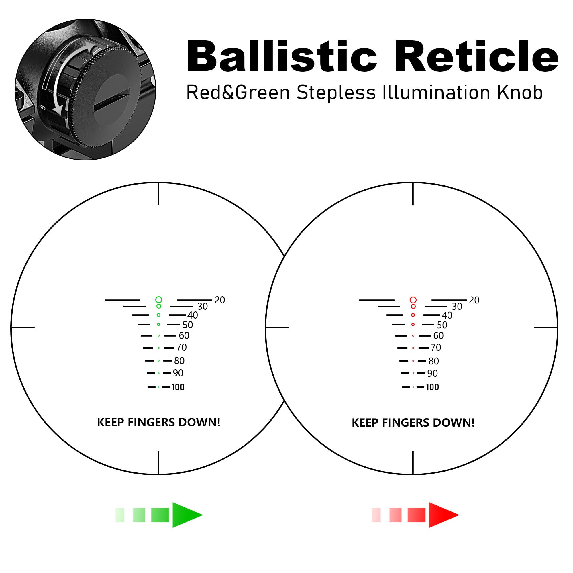 UUQ crossbow scope shows red-green illumination for better target visibility in dim conditions.