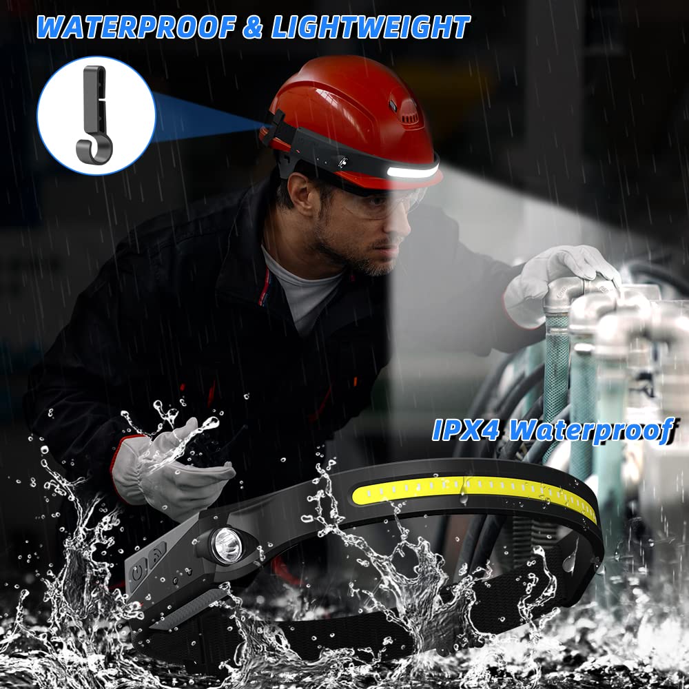 UUYEE IPX4 waterproof headlamp handles rain during outdoor activities.