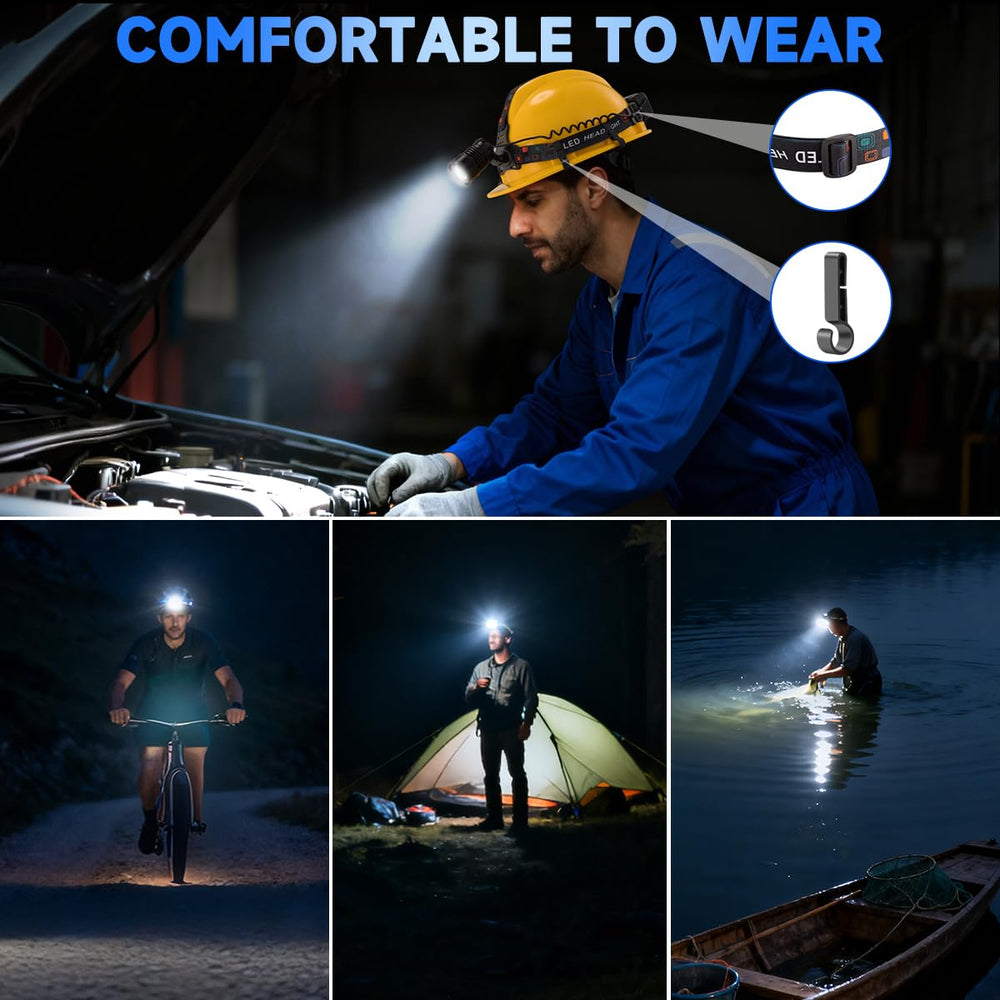 UUYEE headlamp kit includes USB-C charging and spare batteries for outdoor readiness.