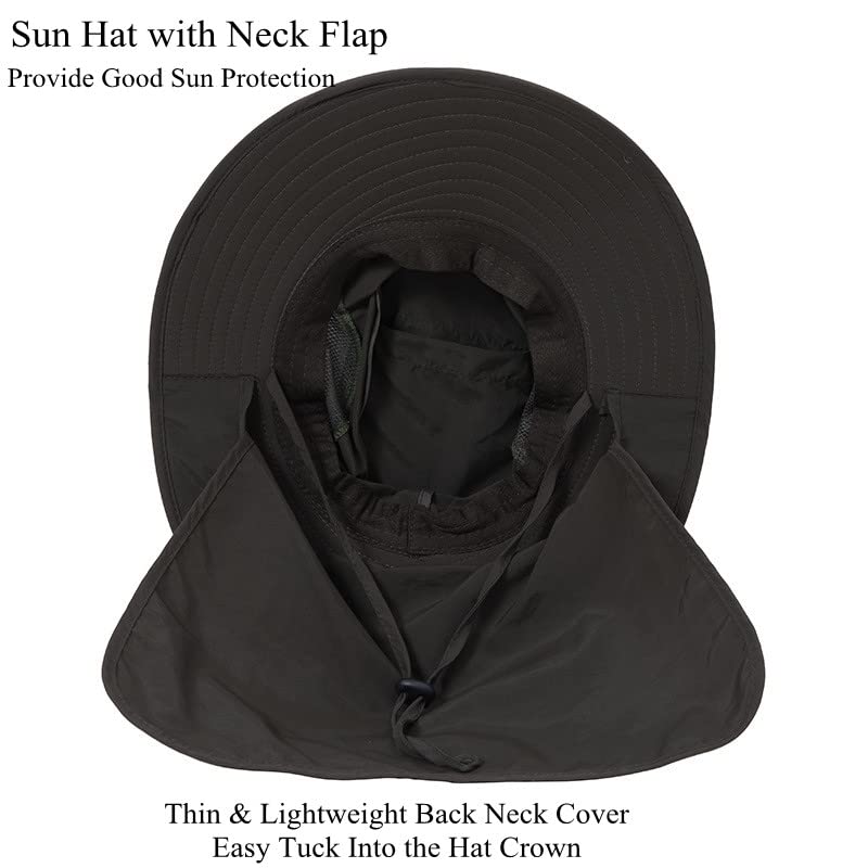 Neck flap folded into crown for compact carry