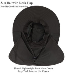 Neck flap folded into crown for compact carry