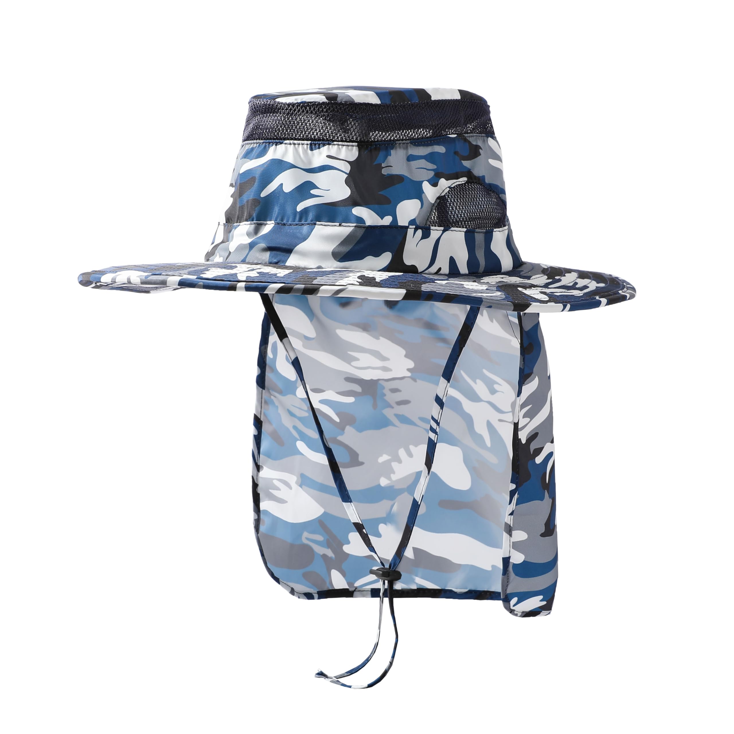 Front view of UV protection sun hat with neck flap