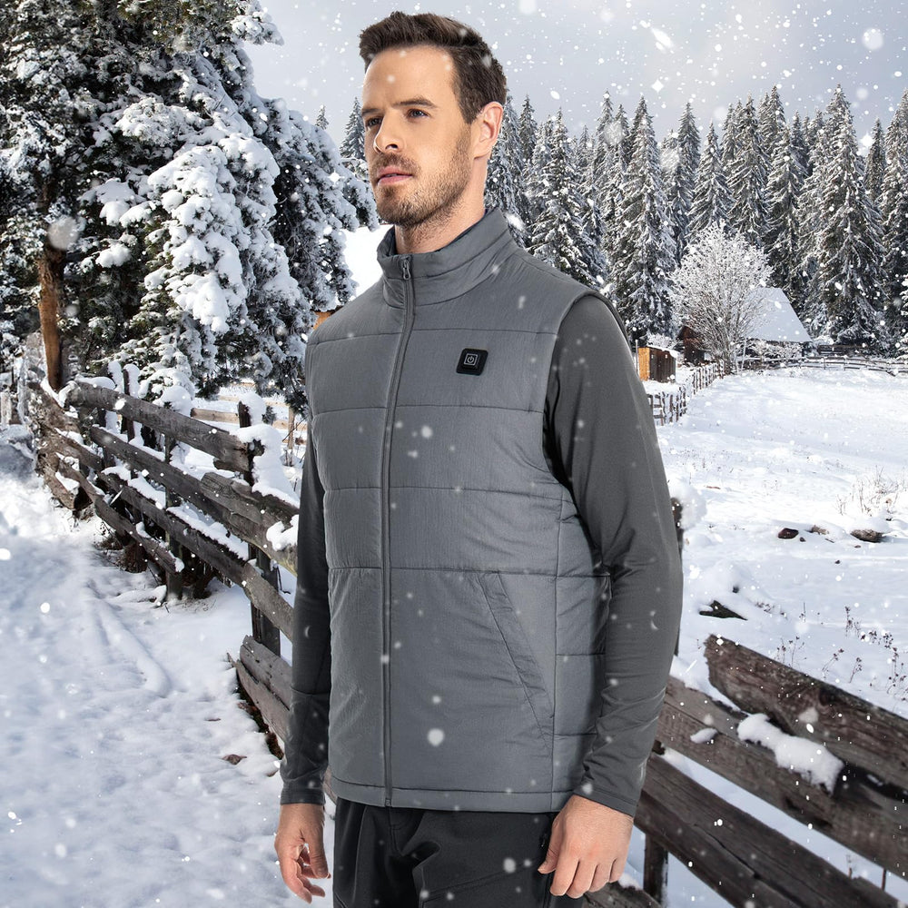 UVSAI heated vest back view demonstrates full-coverage heat for outdoor sports.