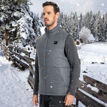 UVSAI water-resistant heated vest fabric detail for rugged weather readiness.