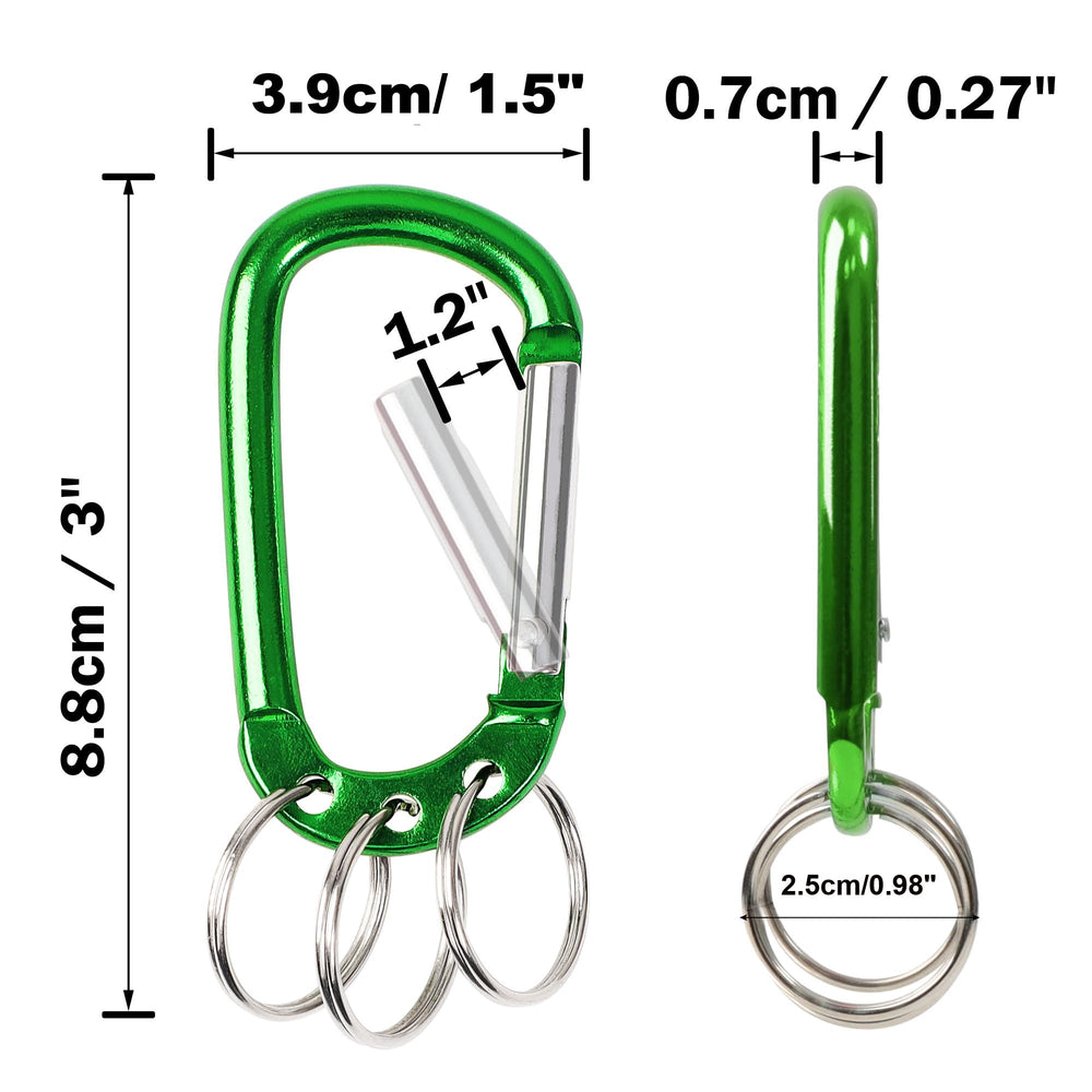 uxcell carabiner clip green side view highlights slim profile for backpack attachment