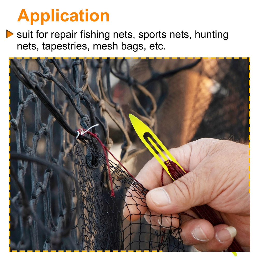 Compact uxcell netting needle shuttle in yellow for field repairs.