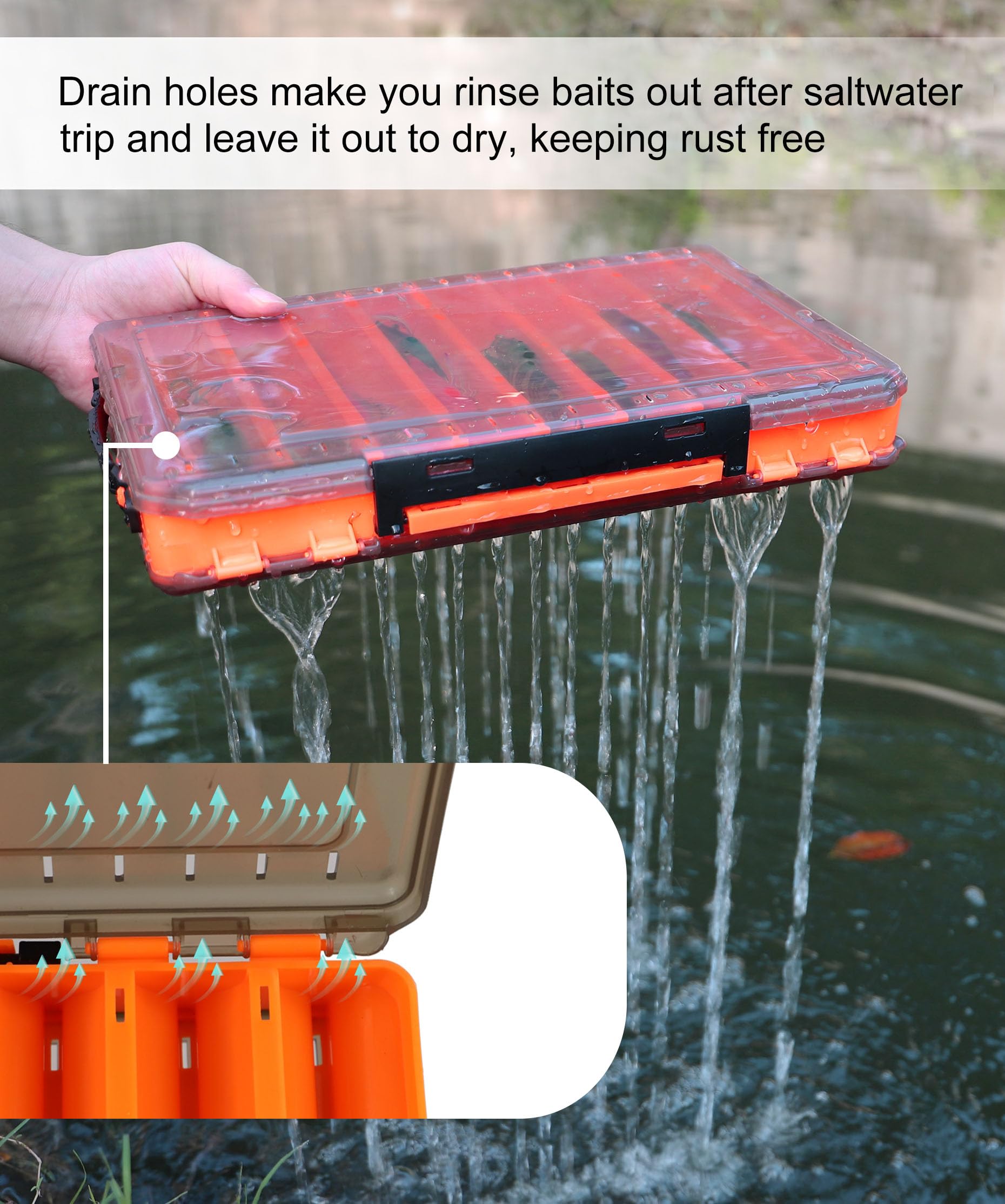 Uxwuy lure box with drain holes and UV protection