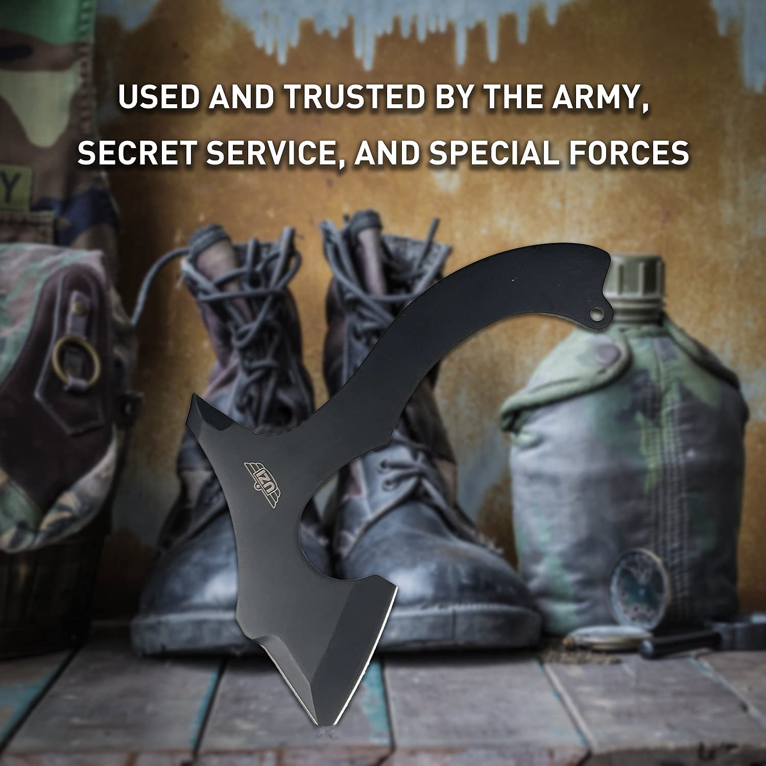 UZI Throwing Axe hang-packaged for easy display and storage