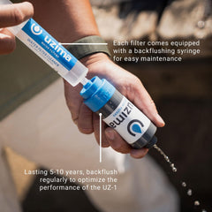Uzima backflushing syringe supports easy maintenance for longer filter life.