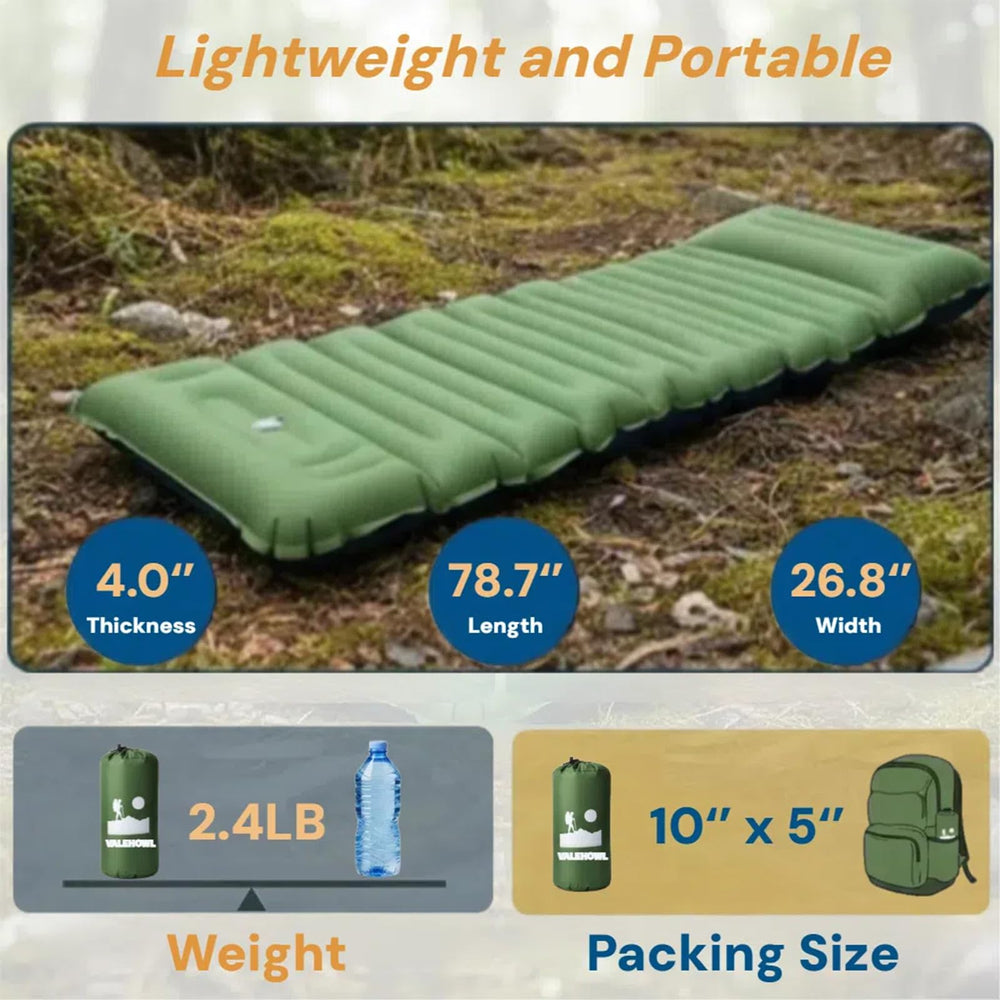VALEHOWL sleeping pad built-in pillow and pump for all-in-one comfort
