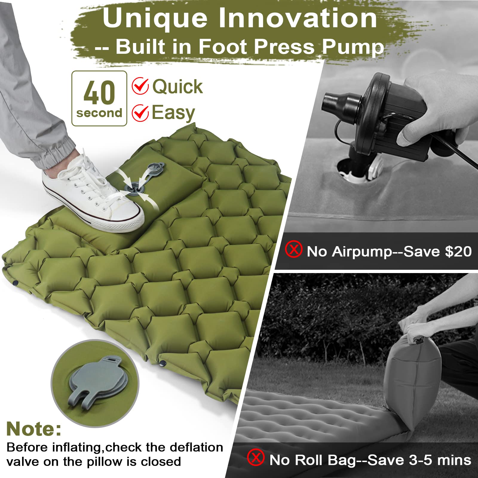 VALEHOWL sleeping pad pillow and honeycomb chambers offer support on uneven ground.