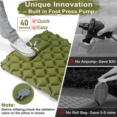 VALEHOWL sleeping pad pillow and honeycomb chambers offer support on uneven ground.
