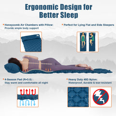 VALEHOWL sleeping pad shows quick inflation with the built-in foot pump during setup.