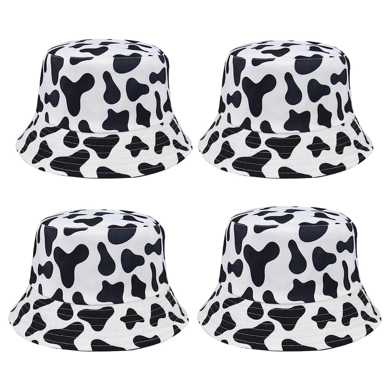 VALICLUD unisex cow bucket hat front view - white, 4-pack