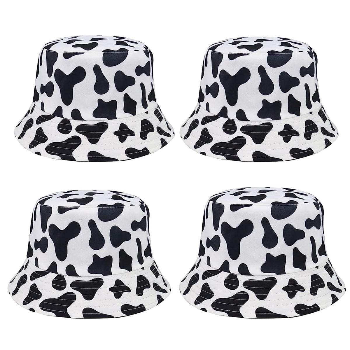 VALICLUD unisex cow bucket hat front view - white, 4-pack