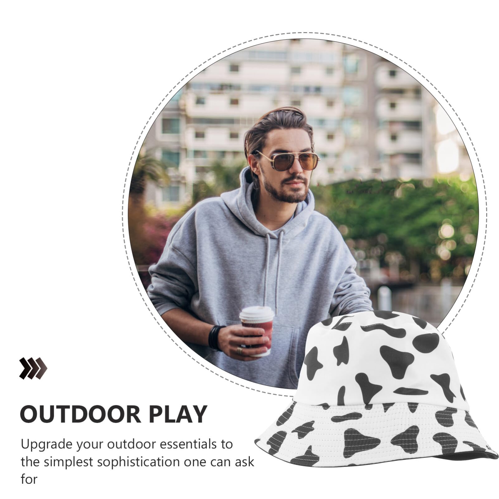 Reverse side of reversible cow bucket hat in black