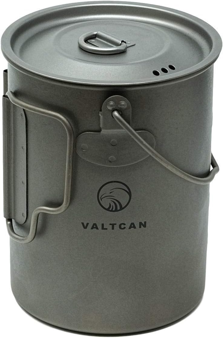 Valtcan 900ml titanium pot mug with lid ready for trail cooking