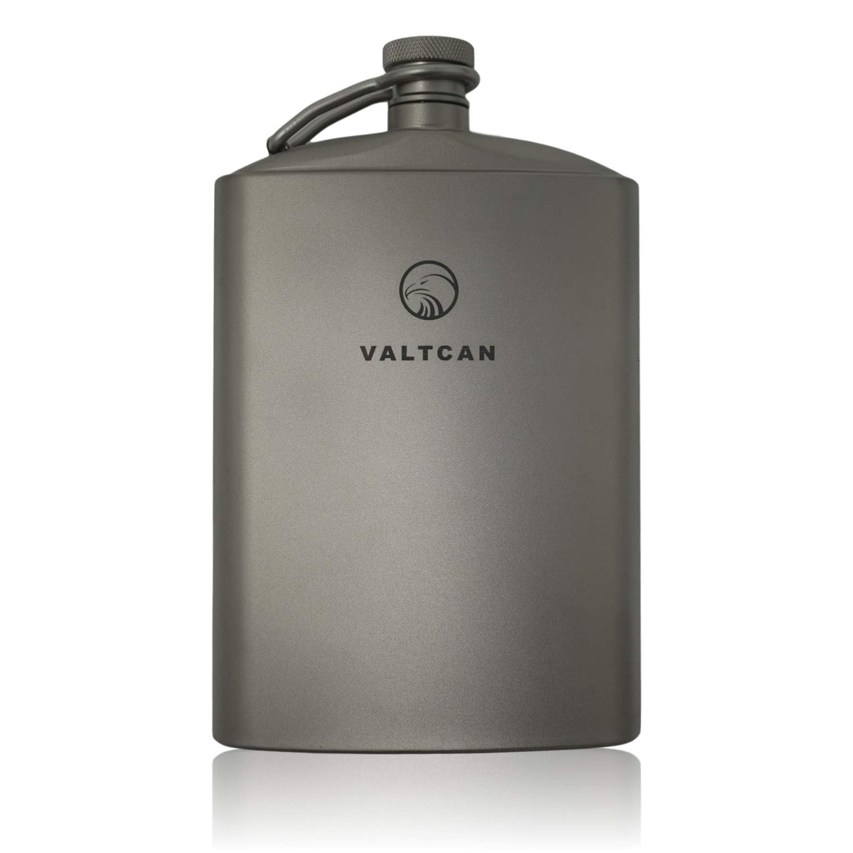 Valtcan titanium hip flask front view for durable outdoor hydration.