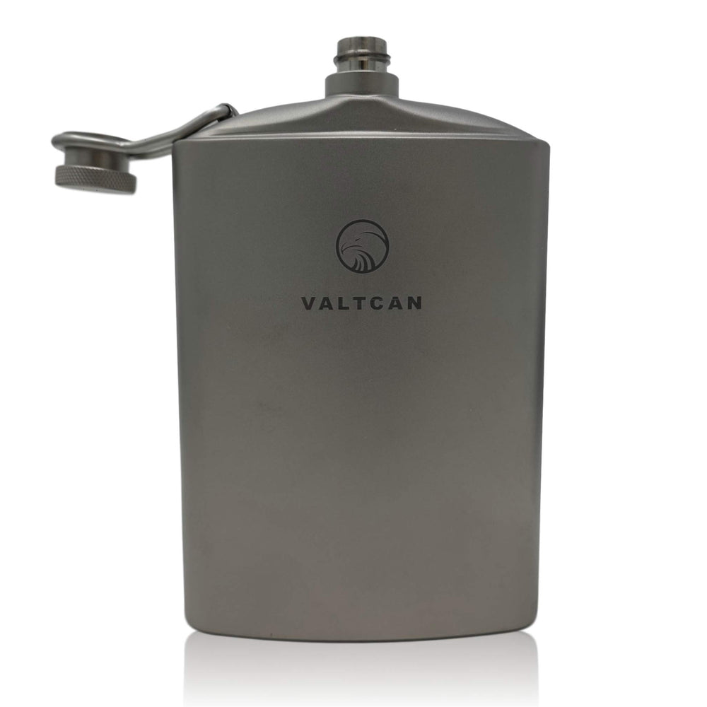 Valtcan titanium hip flask sandblasted surface provides secure grip for outdoors.