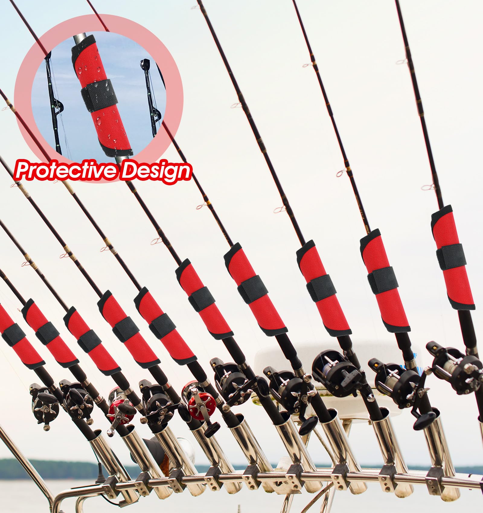 Red hook covers protecting lures during transport