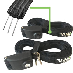 Vamo Let's Go premium locking tie downs on a roof rack secure transport.