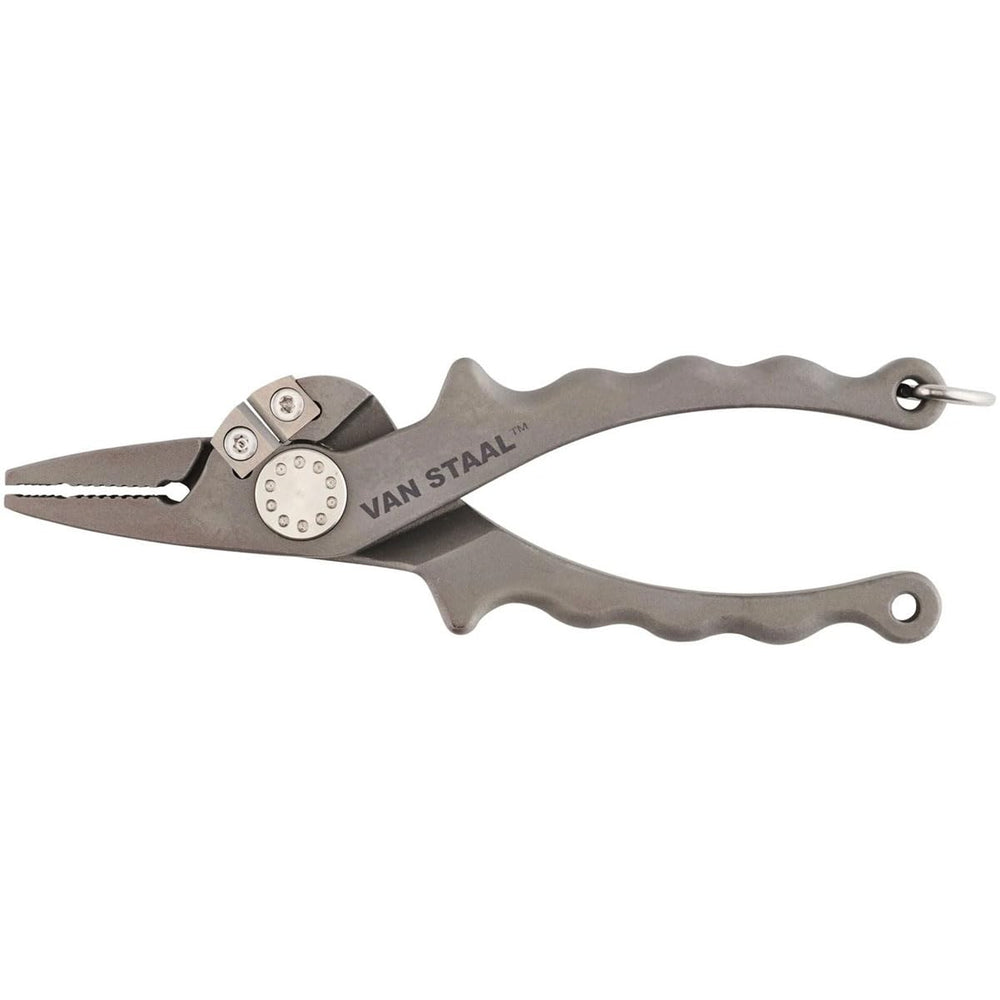 Close-up of grip-tight channel cut jaws on Van Staal Pliers