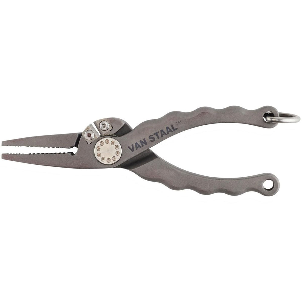 Van Staal 6-inch pliers in titanium gray with durable grip.