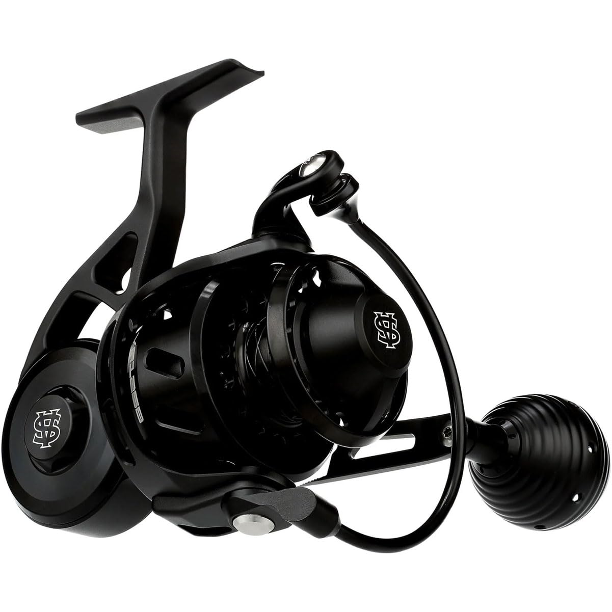 Van Staal VR series spinning reel angled view highlights durability and smooth drag performance.