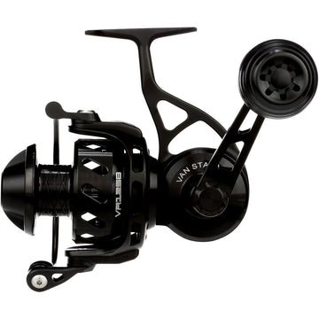 Van Staal VR series close-up on drag cap and spool shaft, signaling reinforced durability.