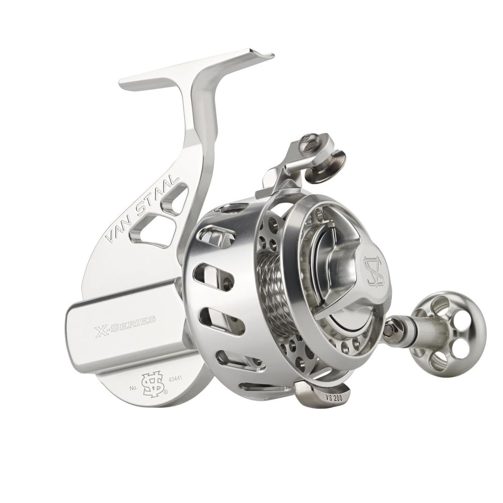 Left-handed VSX2 bail-less reel with PowerGrip handle