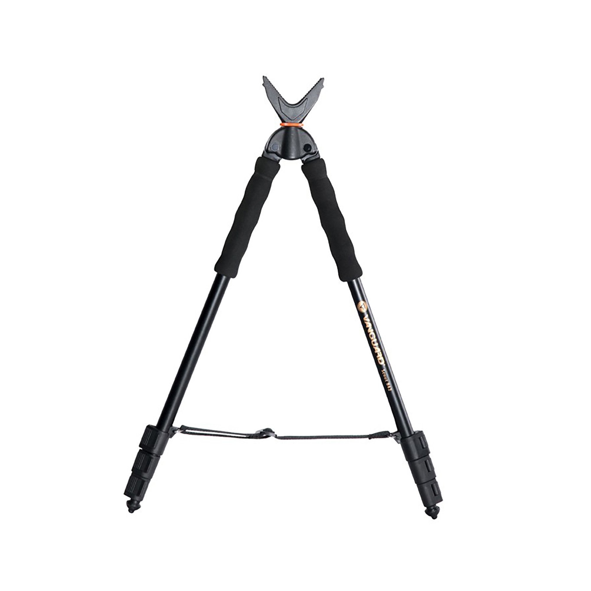 Close-up of Vanguard Scout B62 Bi Pod showing rubber V-shaped yoke