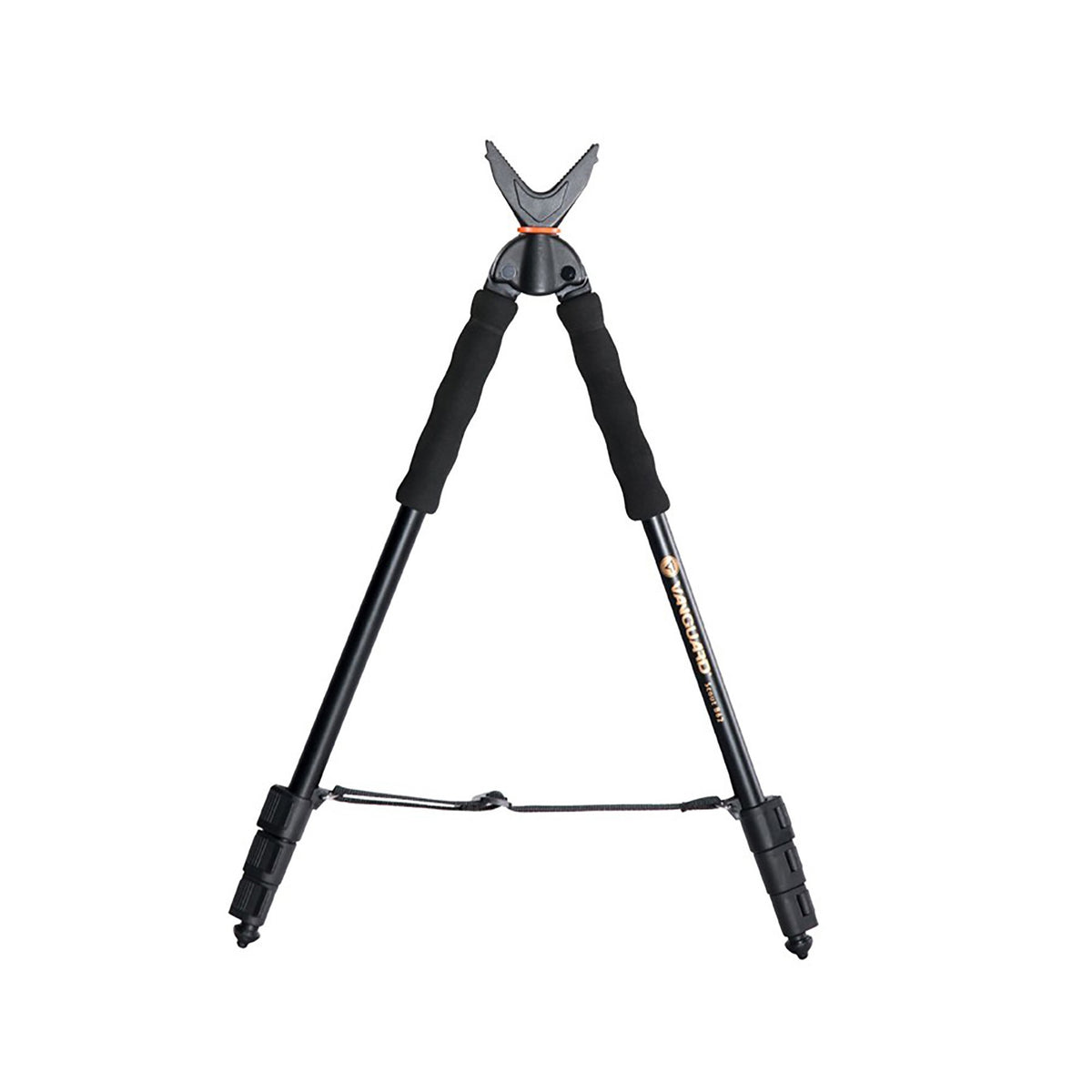 Close-up of Vanguard Scout B62 Bi Pod showing rubber V-shaped yoke