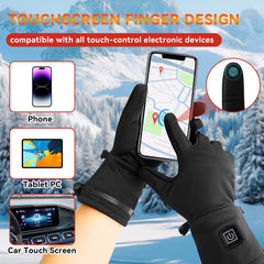 VanSmaGo heated gloves with touchscreen thumb demonstrate device use without removal.