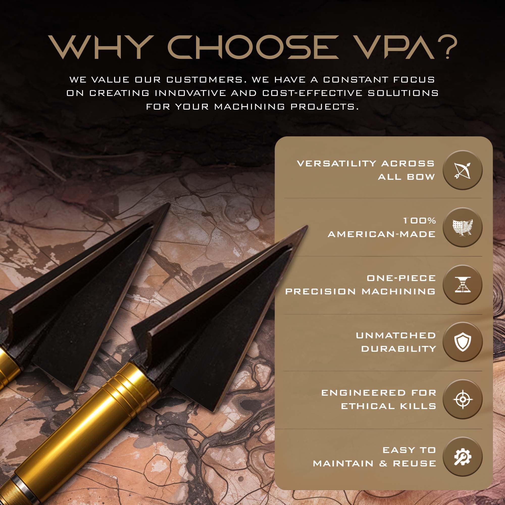 Vantage Point Archery VPA 1045 carbon steel body delivers lasting strength and edge retention